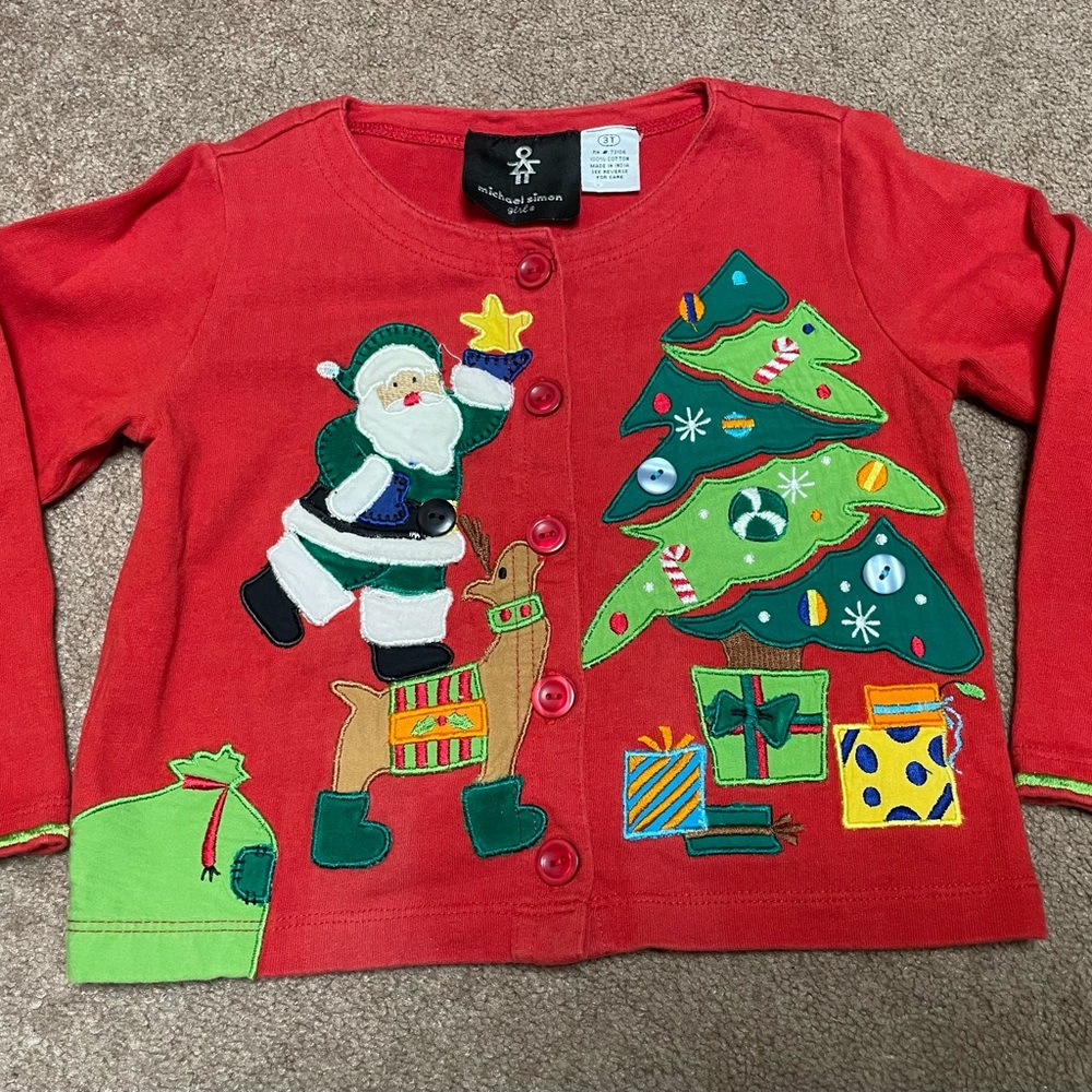 Michael Simon girls Red Christmas cardigan santa tree size 3T rare vintage y2k‎